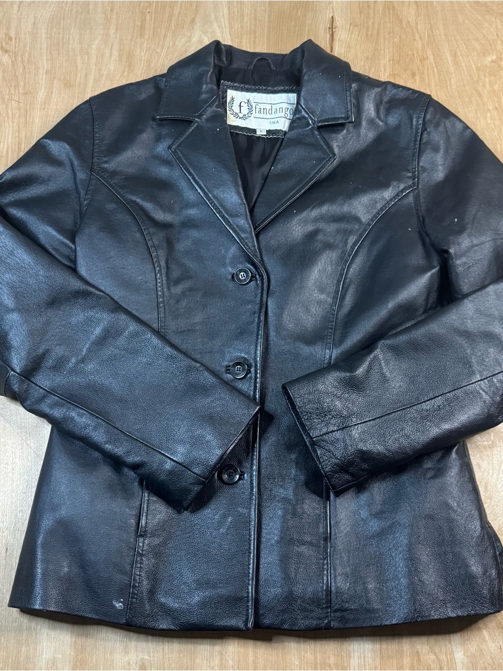 Fandango Women’s Black Button Front Lined Long Sleeve Blazer Jacket Size S